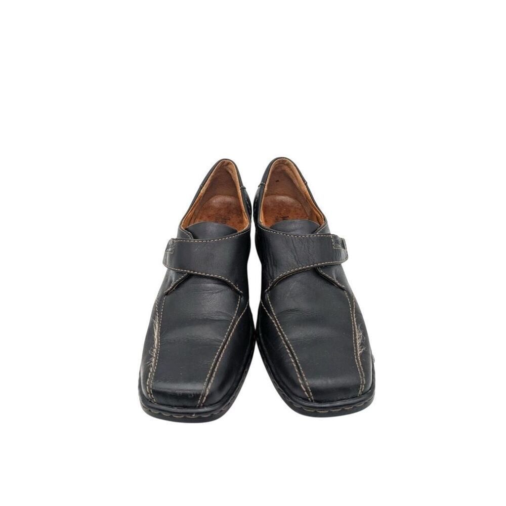 Josef Seibel Black Leather Square Toe Monk Strap Block Heel Comfort size 37 = 7